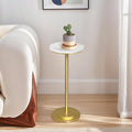 Drink Table Set of 2, Small Round Pedestal Side Table with Carved Top for Living Room, Bedroom, Small Space, Corners and Office, White and Gold