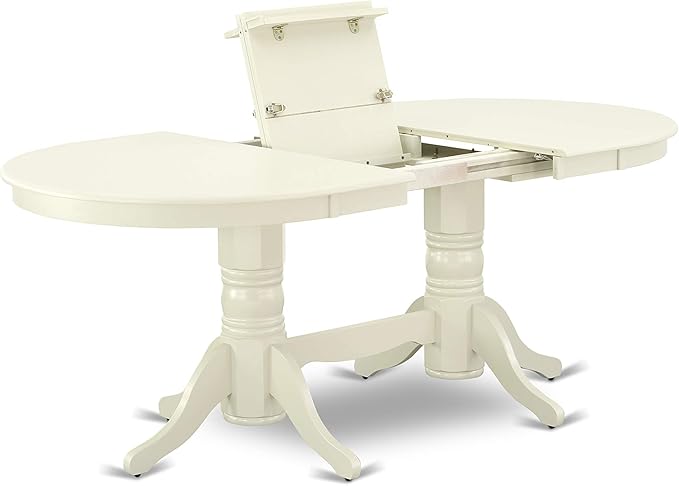 East West Furniture VAAD7-LWH-LC 7 Piece Dinette Set Consist of an Oval Dining Room Table with Butterfly Leaf and 6 Faux Leather Upholstered Dining Chairs, 40x76 Inch, Linen White