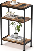 Narrow Side Table for Small Space, 3-Tier Small End Table with Shelf Holder, Slim Nightstand, Skinny Snack Couch Table in Living Room, Bedroom, Study, Kitchen and Balcony（Rustic Brown