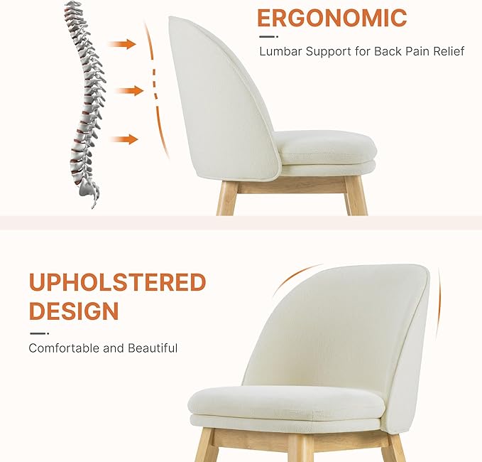 Wooden Dining Chairs Set of 2, Fabric Upholstered Modern Dining Room Chairs with Double-Layer Thick Seat Cushion & Ergonomic Backrest for Restaurant, Kitchen and Café, Beige