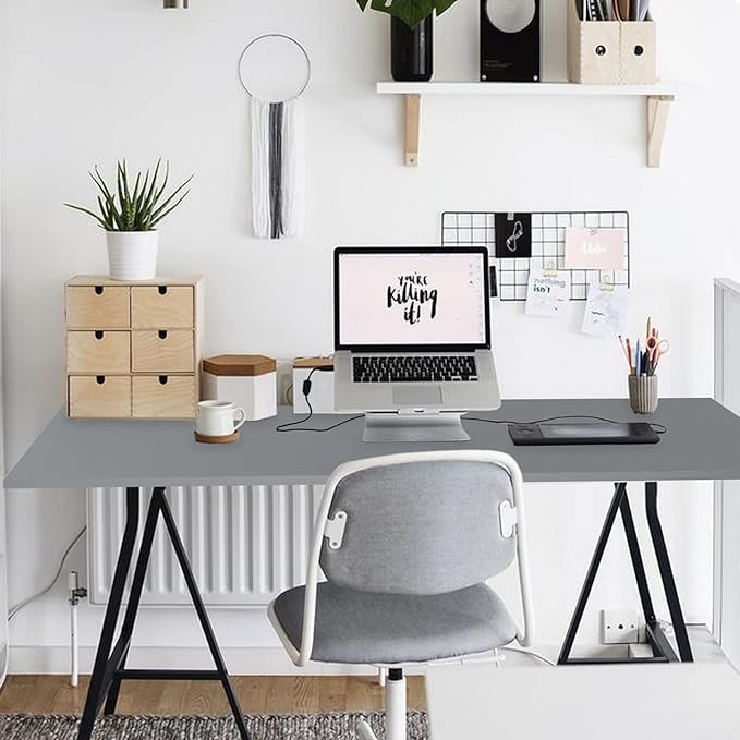 Kaboon Grey Table Top 23.62" D x 55" W, Solid One-Piece Desktop, Universal Wood Countertop, Reversible Laminate Top, Double Desks, L-Desk DIY, for Home and Commercial