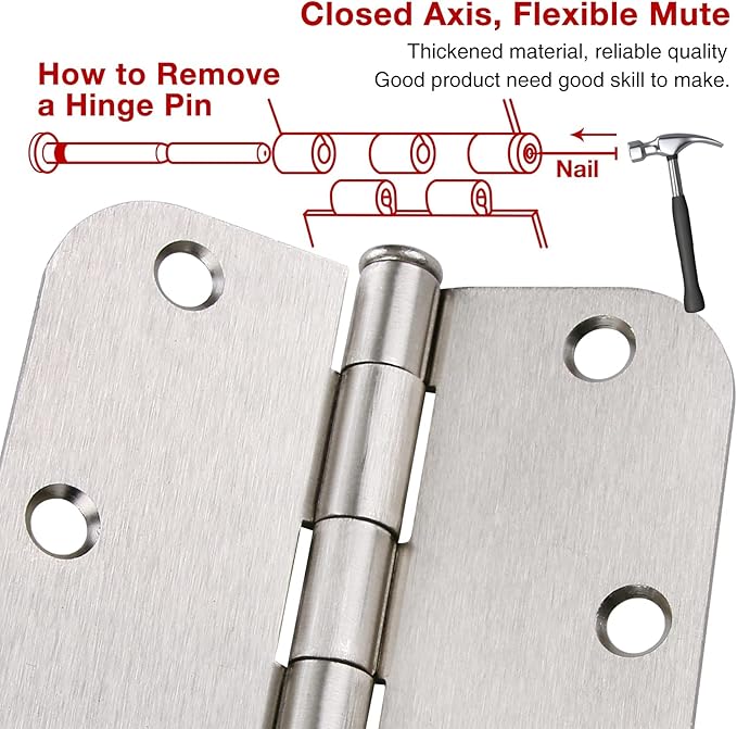 42 Pack Rounded Door Hinges Brushed Nickel 3.5 Inch Interior 5/8" 3-1/2" Flat Iron Hinge Hardware House Bifold Table Farmhouse Bedroom Office Living Room Decor 3 ½" Heavy Metal Accessories for Doors