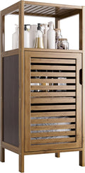 HITNET Bathroom Cabinet, Bamboo Floor Cabinet Free Standing, 4 Tier Sofa Side Storage Cupboard for Living Room Kitchen Bedroom, Walnut