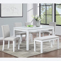 soges 6 Piece Wooden Dining Table Set, Dining Room Table with 4 Upholstered Chairs and Bench, Rectangular 6-Person Kitchen Dining Table Set with Crystal Decoration, White