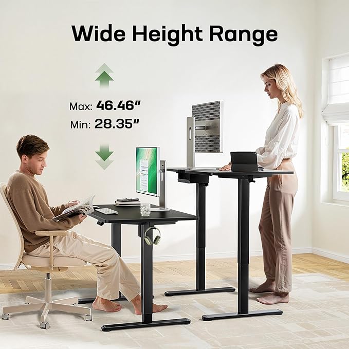 Marsail Electric Standing Desk with One-Piece Desktop,48 x 24 Height Adjustable Office Gaming Computer Desk with Deeper Tabletop,Home Office Stand up Desk with 4 Memory Presets, Table for Bedroom