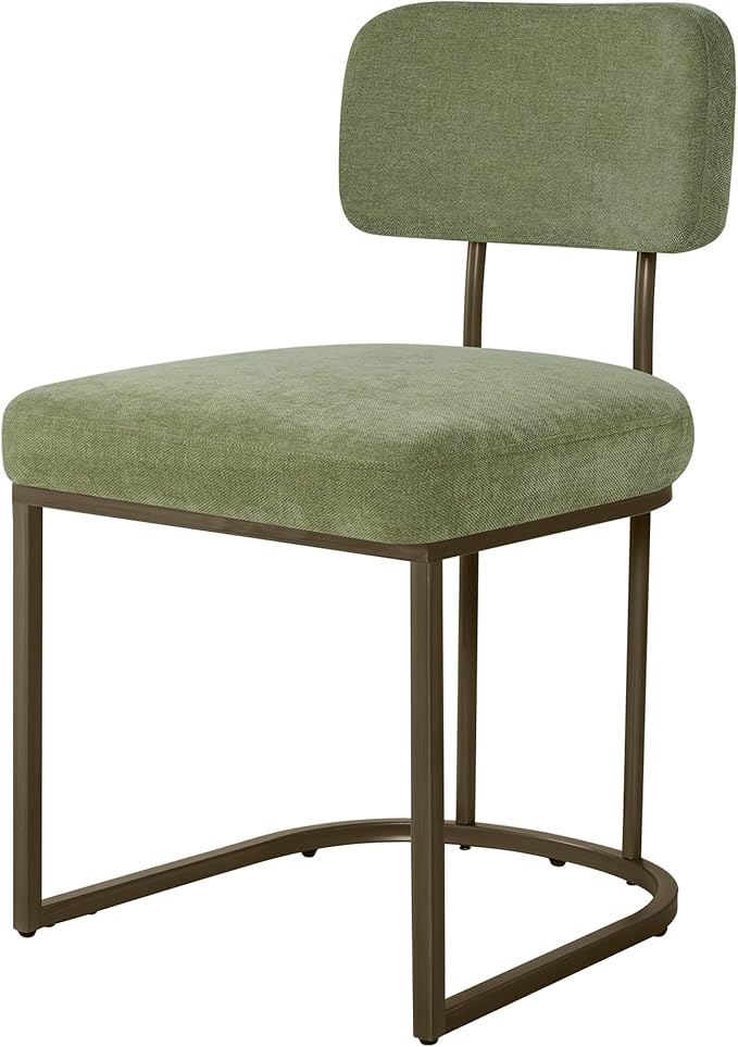 Dining Chairs Set of 2, Upholstered Modern Kitchen Chairs with Ergonomic Backrest, Fabric Cushion Seat & Metal Legs for Living Room, Restaurant, and Café, Green