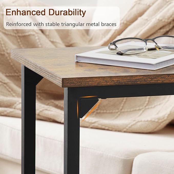 AMHANCIBLE C Shaped End Table, Slide Under Couch Table for Sofa, TV Tray Snack Table, Small Side Table for Small Space, Living Room, Brown HET02CBR1