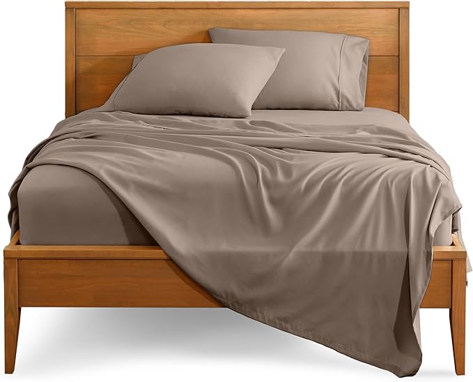 Bare Home Short Queen Sheet Set - 1800 Ultra-Soft Microfiber - Double Brushed - Deep Pockets - Easy Fit - 4 Piece Set - Bed Sheets (Short Queen, Taupe)