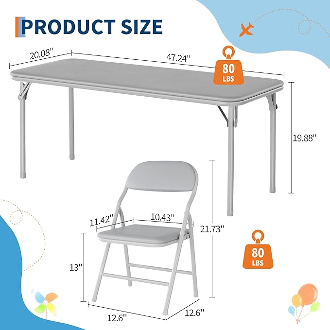 GarveeHome 5-Piece Kids Folding Table and Chairs Set, Toddlers Children's Activity Table and Chairs Set for Dining Room,Daycare,Classrooms