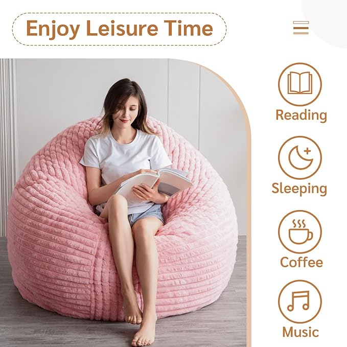 BYBYME 3 in 1 Bean Bag Chairs, Bean Bag Bed for Adults High-Density Foam Filling, Convertible Sofa Bed Faux Fur, Giant Bean Bag Chairs for Adults