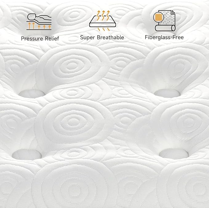 Vesgantti Queen Mattresses 12 Inch Hybrid Queen Size Mattress in a Box, Pillow Top Mattress Gel Memory Foam and Pocket Coils Innerspring Mattresses, Pressure Relief, Medium Firm Plush Feel