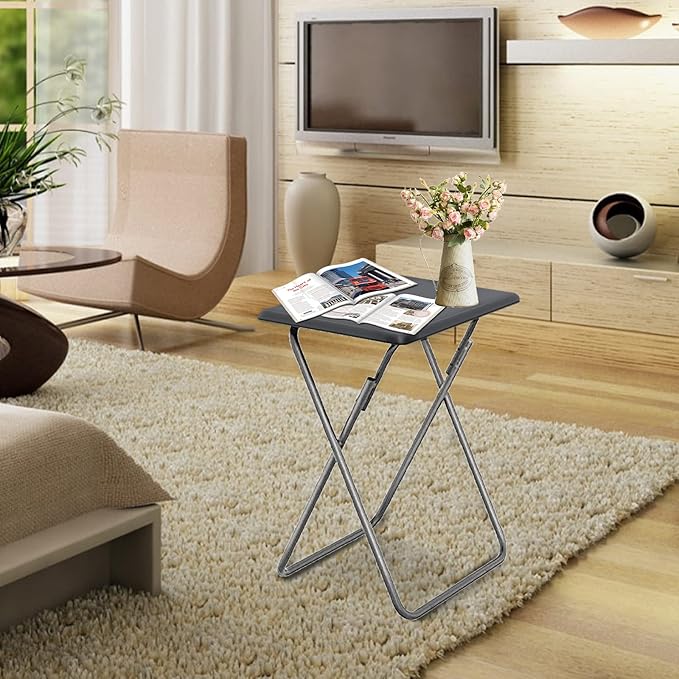 Garden 4 you Folding TV Tray Table TV Dinner Trays Tables for Eating,Stable Tv Trays Table 25In, Folding Tray Side Table, Foldable Snack Tables for Bed & Sofa, 15 x 18.9 x 26 in (Grey,2PC)