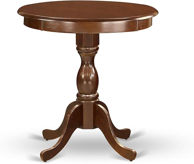 East West Furniture ESCE3-MAH-10 3 Piece Kitchen Table Set Contains a Round Dining Room Table with Pedestal and 2 Dahlia Linen Fabric Parsons Dining Chairs, 30x30 Inch, Mahogany