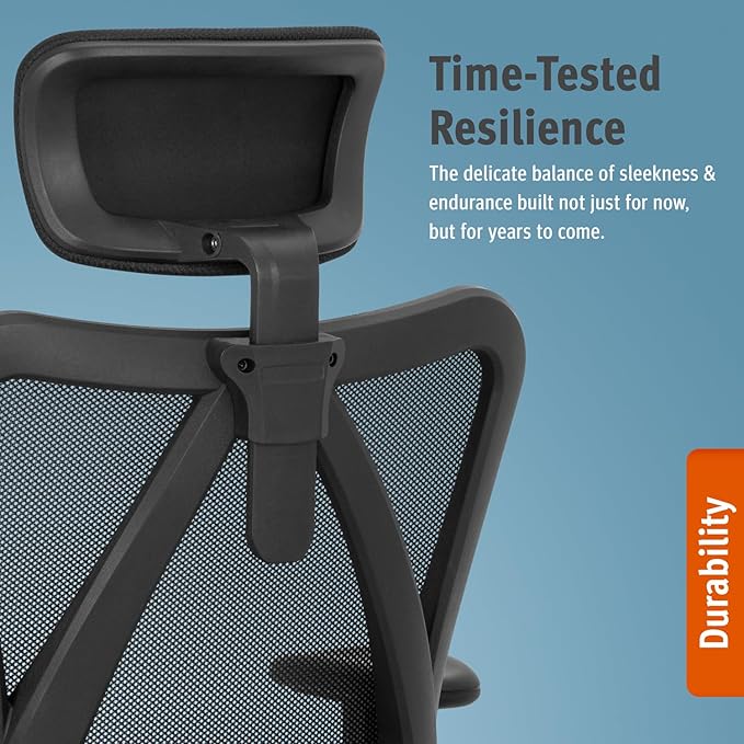 Duramont Ergonomic Office Chair - Adjustable Desk Chair with Lumbar Support and Rollerblade Wheels - High Back Chairs with Breathable Mesh - Thick Seat Cushion, Head, and Arm Rests - Reclines