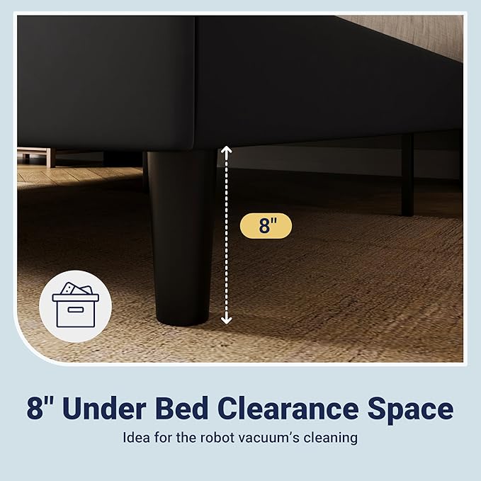 Allewie Queen Size Platform Bed Frame with Velvet Upholstered Wingback Headboard, No Box Spring Needed, Under Bed Storage Space, Strong Wooden Slats, Modern Mattress Foundation, Easy Assembly, Black