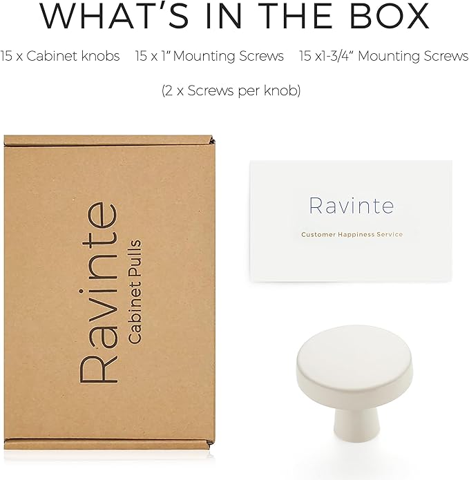 Ravinte 15 Pack Drawer Pulls 1-1/4 Inch White Kitchen Cabinet Knobs Solid Round Dresser Handles for Simple Cupboard Hardware