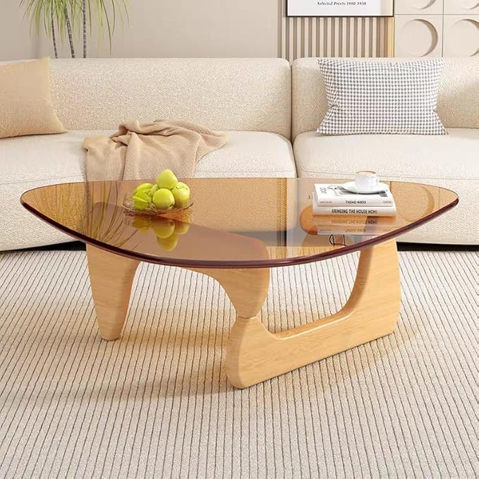 Modern Glass Coffee Table for Living Room Mid Century Small Coffee Table Stylish Coffee Tables, Suitable for Bedroom Living Room Reception Office Tables（Wood/Brown，Medium）