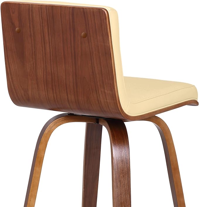 Armen Living Vienna 26" Swivel Counter Stool in Walnut Wood Finish with Cream Faux Leather - Set of 3