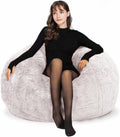 Bean Bag Chair Cover for Adults Kids Comfy Fluffy Oversized Round Beanbag Chair Lazy Sofa Cover for Reading Chair Floor Chair, 3.5FT, White