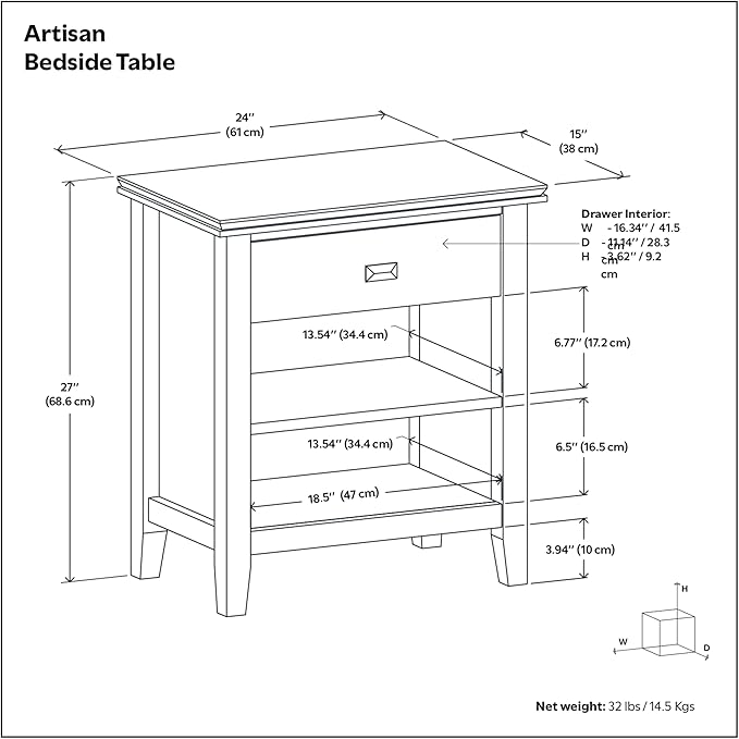 SIMPLIHOME Artisan SOLID WOOD 24 inch Wide Transitional Bedside Nightstand Table in Warm Walnut Brown for the Living Room and Bedroom