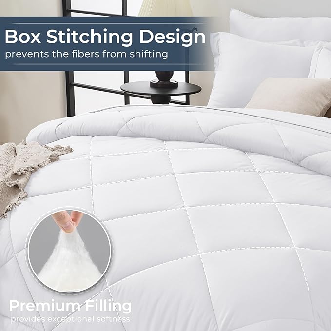 HEVUMYI Full Comforter Set - 7-Piece All Season Bed in a Bag Full, Ultra Soft Bedding Set with Comforter, Flat Sheet, Fitted Sheet, Pillowcases, Pillow Shams, White