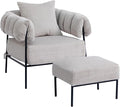 HollyHOME Modern Velvet Accent Chair with Ottoman, Upholstered Comfy Reading Chair and Footstool, Fabric Large Lazy Arm Chair and Stool, Lounge Sofa Chair for Living Room, Bedroom, Grey Chair&Stool