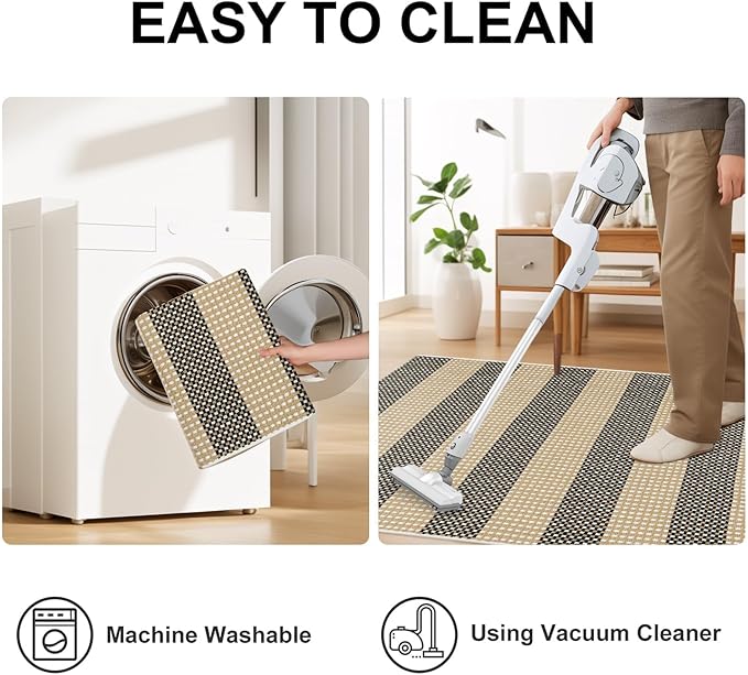 OJIA Washable Outdoor Rug 4'x6', Cotton Woven Outdoor Patio Rug Tan Front Porch Rug Outdoor Door Mat Entryway Rugs Indoor Area Rugs Floor Mat for Backyard/Entry/Kitchen/Bedroom/Living Room