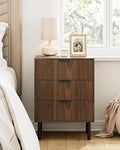 Night Stand,Tall Bedside Table with 3Storage Drawers,Walnut Nightstand,Bedside Furniture,Side Table with Gold Frame,End Table for Bedroom,Living Room