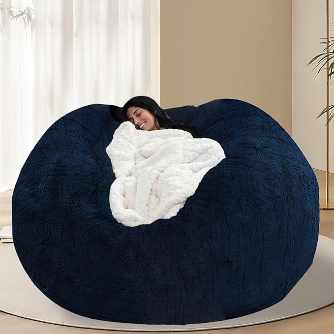 BCU 7FT Big Bean Bag for Adults Kids Without Filling Oversized Bean Bag Chair Cover for Stuffed Animal Storage, Dark Blue