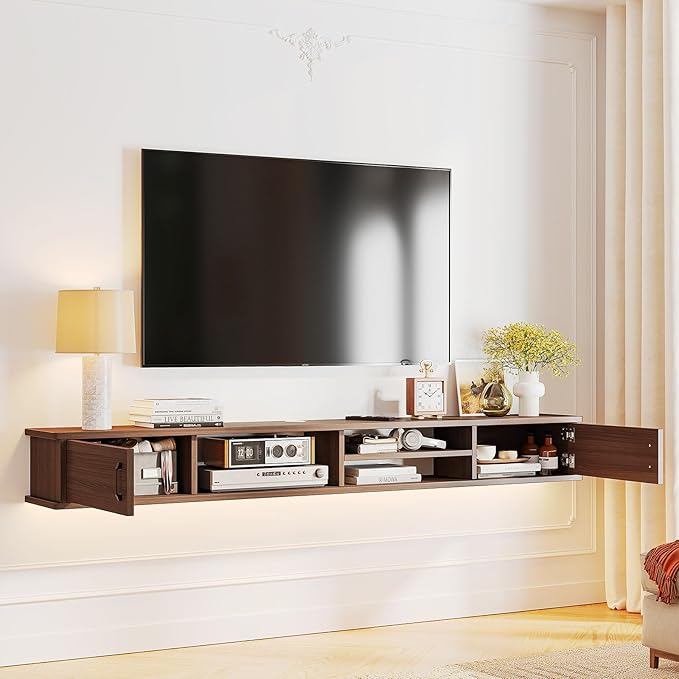 Floating TV Stand,59'' Wall Mounted TV Console,Floating TV Shelf,Wall TV Cabinet,Floating Entertainment Shelf,Walnut