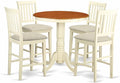 East West Furniture EDVN5-WHI-C 5 Piece Counter Height Dining Table Set Includes a Round Kitchen Table with Pedestal and 4 Linen Fabric Upholstered Dining Chairs, 30x30 Inch, Buttermilk & Cherry