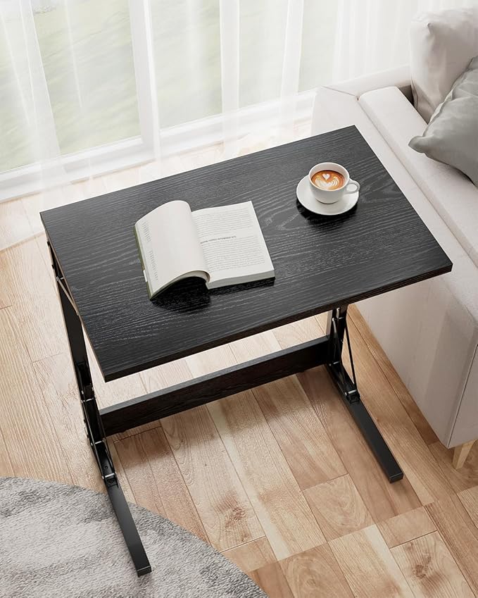 Tatub Folding TV Tray Table, 24" Wide C-Shaped End Table for Couches, Small Sofa-Side Laptop Desk with Metal Frame for Living Room, Bedroom,Black