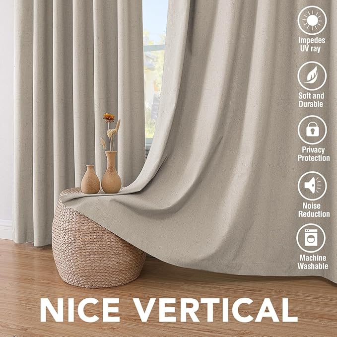 H.VERSAILTEX 100% Blackout Curtains for Bedroom Thermal Insulated Linen Textured Curtains Heat and Full Light Blocking Drapes Living Room Curtains 2 Panel Sets, Cobblestone, 52x84 Inch