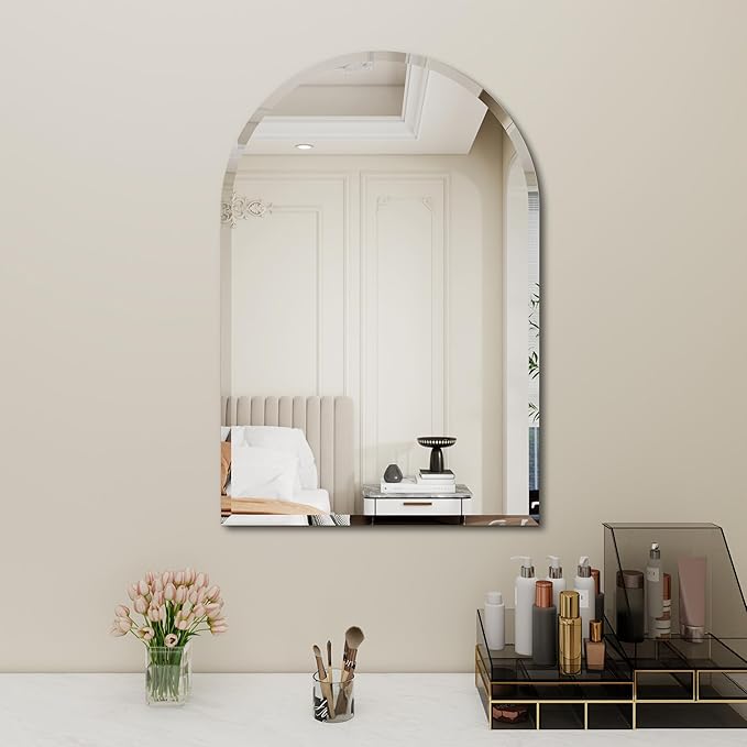 Arched Bathroom Mirror, 24X32 inch Arched Frameless Mirror, Arch Wall Mirror，Frameless Mirrors for Bathroom,Beveled Bathroom Mirror.