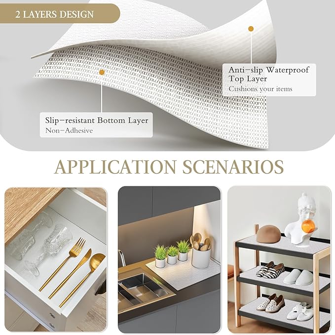 Beautysaid Shelf and Drawer Liner for Kitchen Cabinet, Non Adhesive Non Slip Shelf Paper Waterproof Washable Thickened for Dresser Pantry Shelve Bathroom Protector Liner(White,12 in x 30 FT)