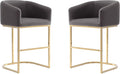 Manhattan Comfort Louvre 26 Inch Mid Century Modern Counter Height Bar Stools - Elegant Faux Leather Padded Seat, Stainless Steel Base with Footrest, Fully Assembled Barstools, Set of 2, Grey