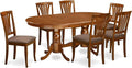 East West Furniture PLAV7-SBR-C 7 Piece Dining Table Set Consist of an Oval Wooden Table with Butterfly Leaf and 6 Linen Fabric Dining Room Chairs, 42x78 Inch, Saddle Brown