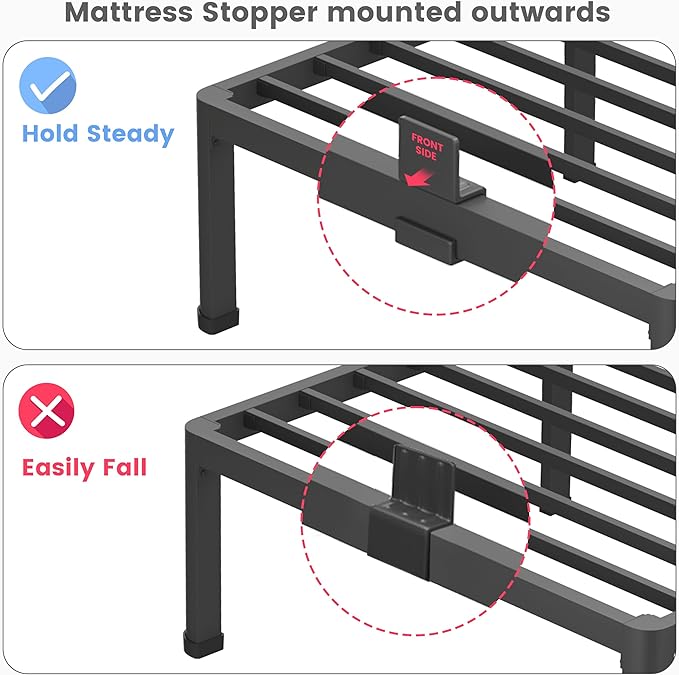 16 Inch Queen Size Metal Platform Bed Frame with Round Corners, Storage Space Under High Bed Frame-Heavy Duty Steel Slats Support, Noise Free - Easy Assembly - No Box Spring Needed