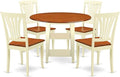 East West Furniture SUAV5-BMK-W 5 Piece Dining Room Furniture Set Includes a Round Dining Table with Dropleaf & Shelves and 4 Wood Seat Chairs, 42x42 Inch, Buttermilk & Cherry