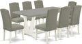 East West Furniture V097EN206-9 9 Piece Dining Room Set Includes a Rectangle Kitchen Table with V-Legs and 8 Dark Shitake Linen Fabric Upholstered Parson Chairs, 40x72 Inch, Multi-Color