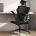 Monhey Office Chair Ergonomic Desk Chair with Lumbar Support&Headrest&Flip-up Arms Height Adjustable Rocking Swivel High Back Computer Chair Black Mesh Study Chair (03All Black)