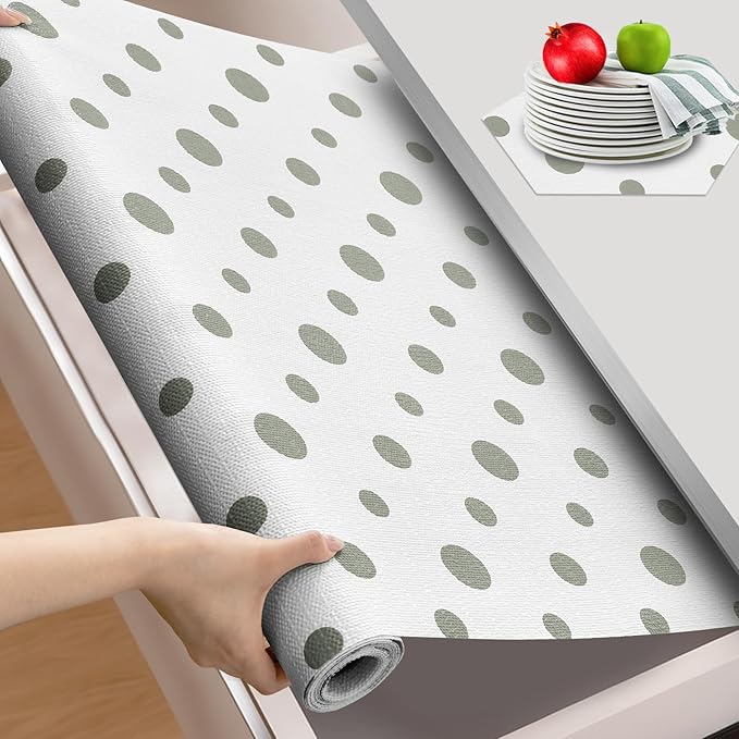 Beautysaid Shelf and Drawer Liner for Kitchen Cabinet, Non Adhesive Non Slip Shelf Paper Waterproof Washable Thickened for Dresser Pantry Shelve Bathroom Protector Liner(Polka Dot,18 in x 10 FT)