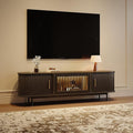 POVISON Sliding Tambour Door TV Stand with LED Lights, Mid Century Modern TV Console, Wood Media Console, Entertainment Center with Storage Cabinet, Fully-Assembled (Black, 70.87")