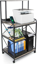 Printer Stand, 23 x 18 Inch Printer Table for Home Office, Large Printer Stand with Storage, 4 Tier Modern Home Printer Cart with Wheels & Socket, Computer Tower Stand CPU Stand, Grey