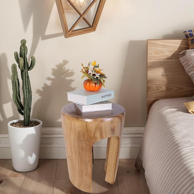 Athaliah Rustic Wood Side Table, 17.75”H Tree Stump End Table, Round Wooden Stool for Living Room, Bedroom, Garden, Patio, Lawn, Home Decor