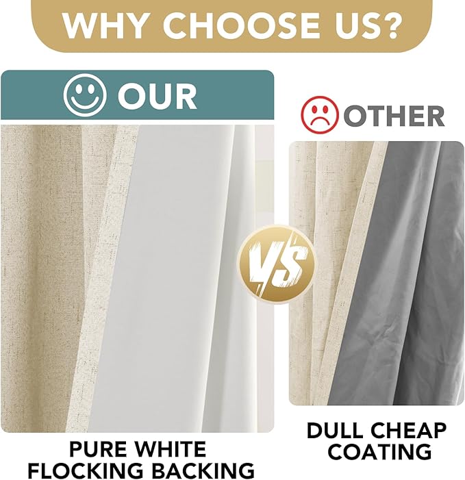H.VERSAILTEX 100% Blackout Curtains for Bedroom Thermal Insulated Linen Textured Curtains Heat and Full Light Blocking Drapes Living Room Curtains 2 Panel Sets, 42x54 Inch, Bleached Sand