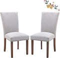 Parsons Dining Chairs Set of 2, Upholstered Nailhead Dining Room Kitchen Side Chair with Thick Cushions and Wood Legs, Light Grey