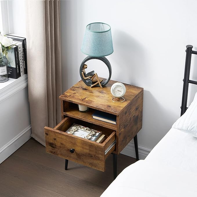 VECELO Modern Nightstands Set of 2,Square End Side Table with Drawer and Storage Space for Bedroom and Living Room