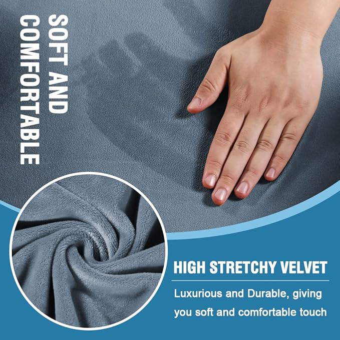H.VERSAILTEX Sofa Cover 2 Piece T Cushion Armchair Slipcovers Thick Velvet Couch Cover Furniture Protector Stretch T Cushion Sofa Covers for 1 Cushion Couch with 1 T Cushion Covers, Stone Blue