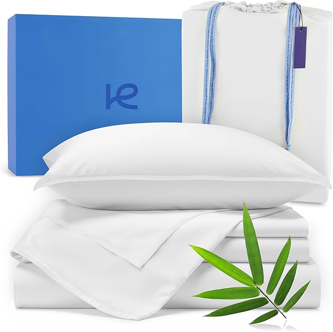 Kickoff Viscose Bamboo Sheets Twin Size 3-pc 100% Organic Bamboo Viscose Bed Cooling Sheets Twin Size Set Cool Bedding for hot Sleepers Sheet, Flat, Fitted, Pillowcase (Snow White, T)